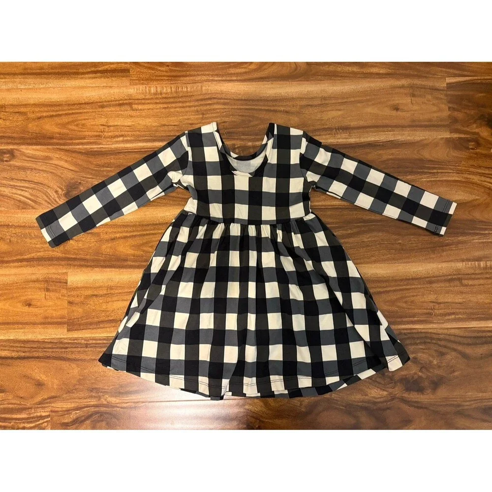 NWOT Hanna Andersson Black and White Plaid Skater Dress, Size 3T